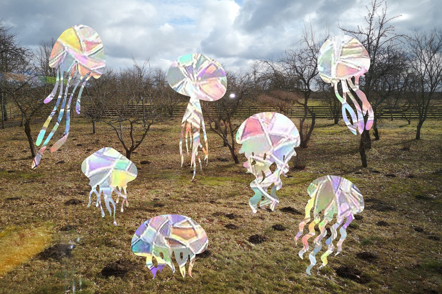 7 jellyfish suncatcher, jellyfish window decal, rainbow maker, suncatcher for window, rainbow suncatcher sticker cling decal