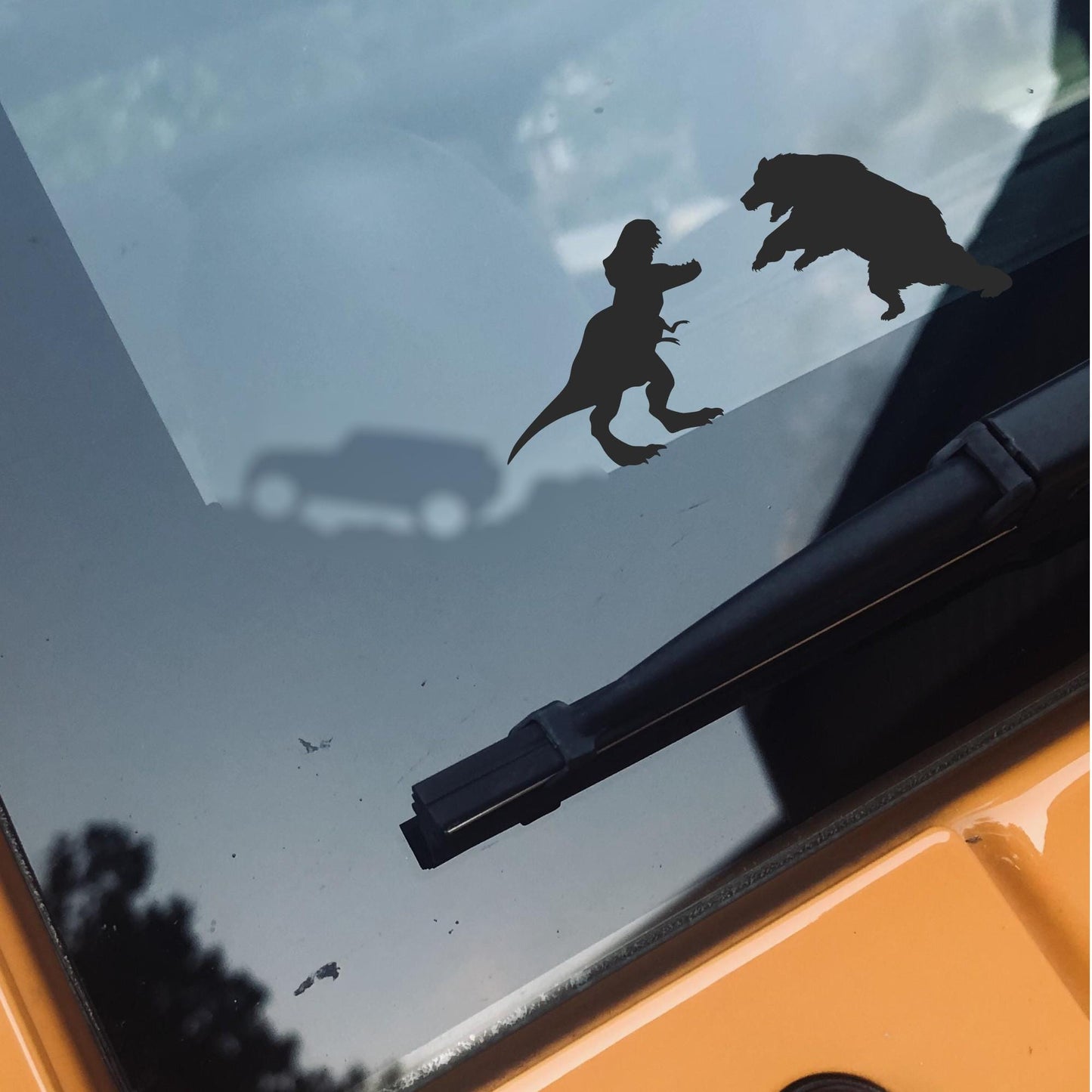 bear and t-rex easter egg decal, small sticker for car windshield or mirror, removable suv sticker, windscreen decal, tiny hidden decals